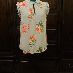 41 Hawthorn Floral Ruffle Sleeve Blouse - Cream, Orange, Green